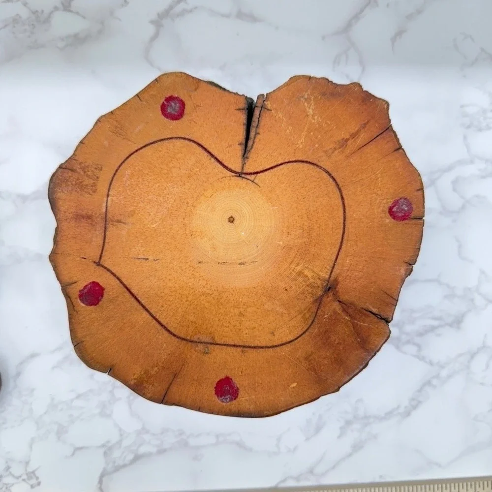Log Wood Storage Box Hand Carved Trinket Heart Shaped Lined‎ Jewelry Keepsake
